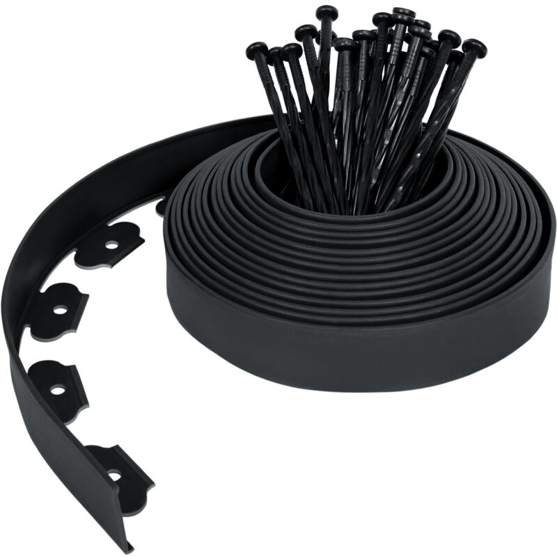 foto del prodotto 10mx5cm bordo per prato flessibile in plastica con 30 ancoraggi a terra, sistema di barriera per radici del bordo del letto, bordo del giardino in