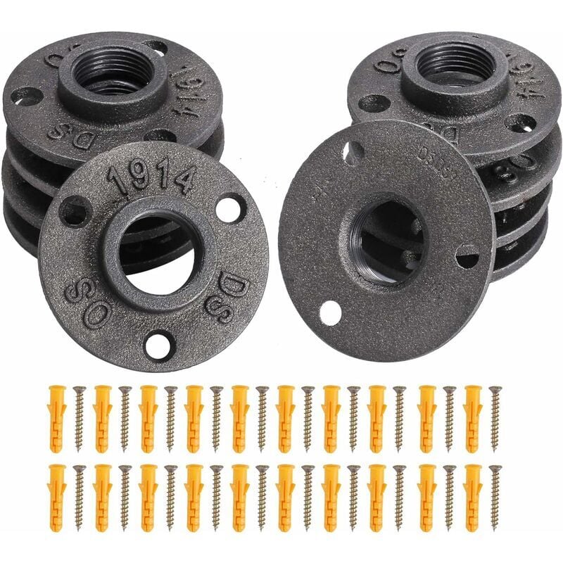 foto del prodotto 10pcs 3 4 bsp flangia per pavimento flangia filettata in ghisa flange per tubi neri raccordo filettato a 3 fori con viti per mobili industriali