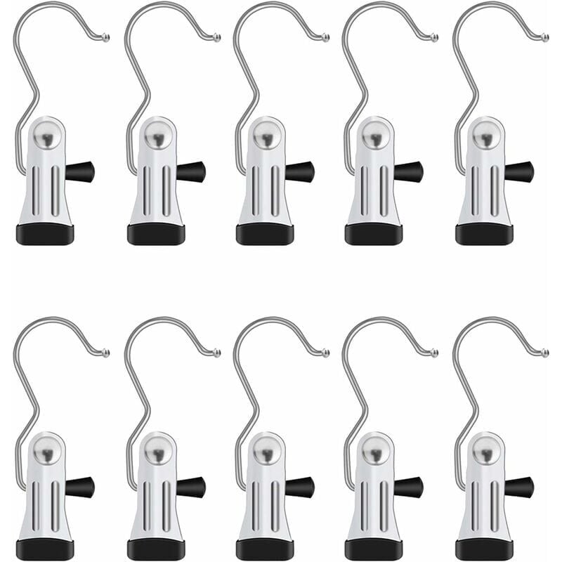foto del prodotto 10pcs clothespins, stainless steel portable laundry hanging hook, boot clips hanging clothes pins hanger, clothes pins travel home clothes boot hanger