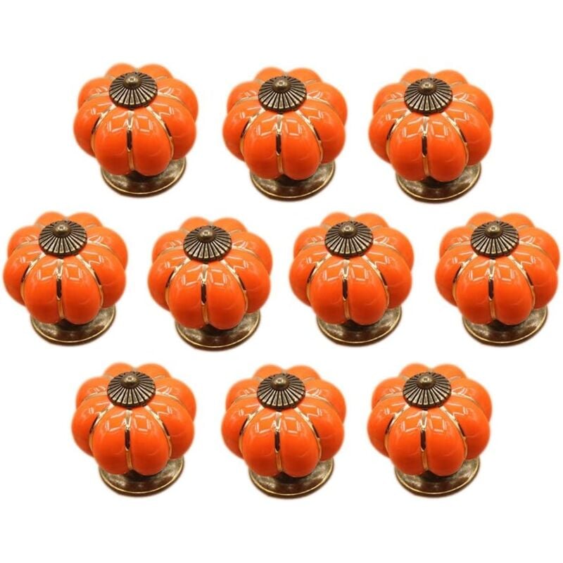 foto del prodotto 10pcs pomello per mobili con viti, maniglie della porta di ceramica d annata a forma di zucca, maniglia del cassetto ufficio del soggiorno arancione
