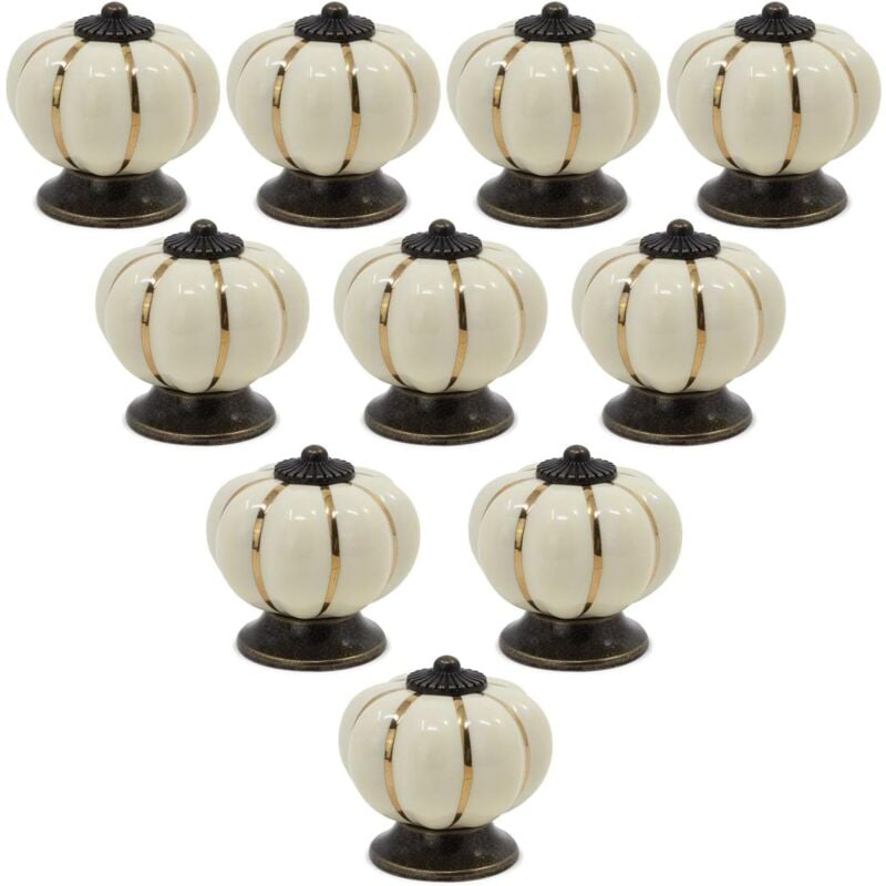 foto del prodotto 10pcs pomello per mobili con viti, maniglie della porta di ceramica d annata a forma di zucca, maniglia del cassetto ufficio del soggiorno beige