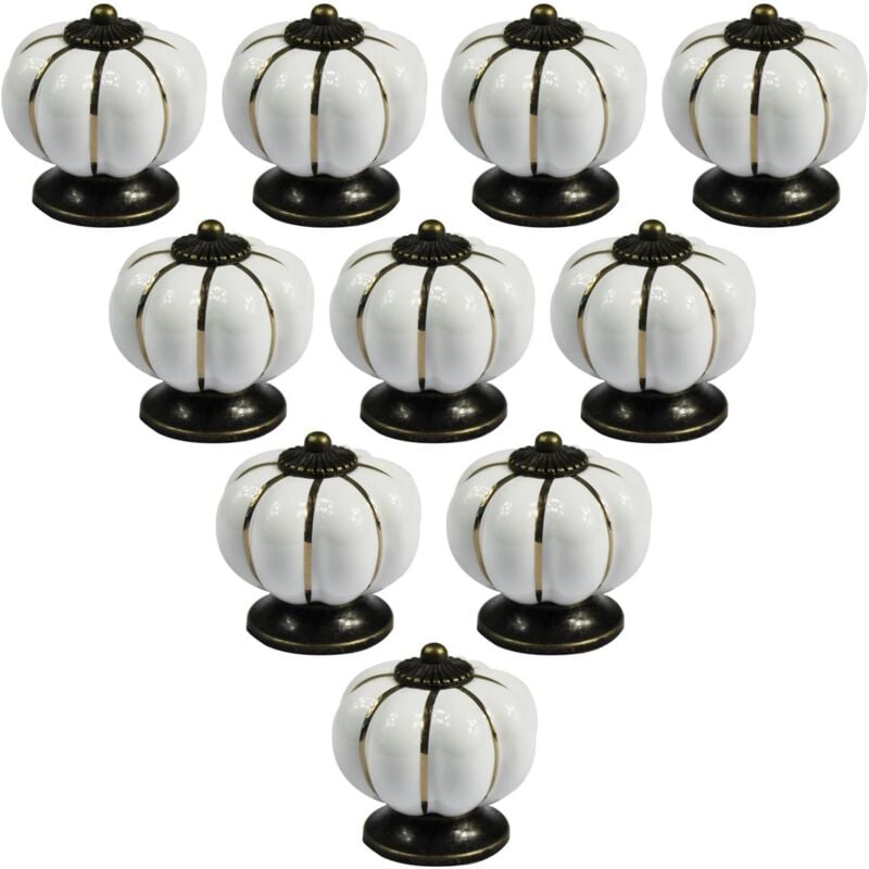 foto del prodotto 10pcs pomello per mobili con viti, maniglie della porta di ceramica d annata a forma di zucca, maniglia del cassetto ufficio del soggiorno bianco
