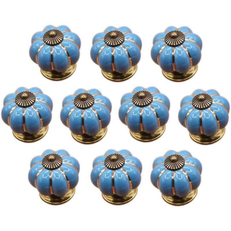 foto del prodotto 10pcs pomello per mobili con viti, maniglie della porta di ceramica d annata a forma di zucca, maniglia del cassetto ufficio del soggiorno blu