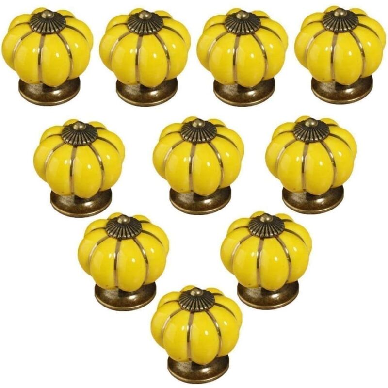 foto del prodotto 10pcs pomello per mobili con viti, maniglie della porta di ceramica d annata a forma di zucca, maniglia del cassetto ufficio del soggiorno gialla