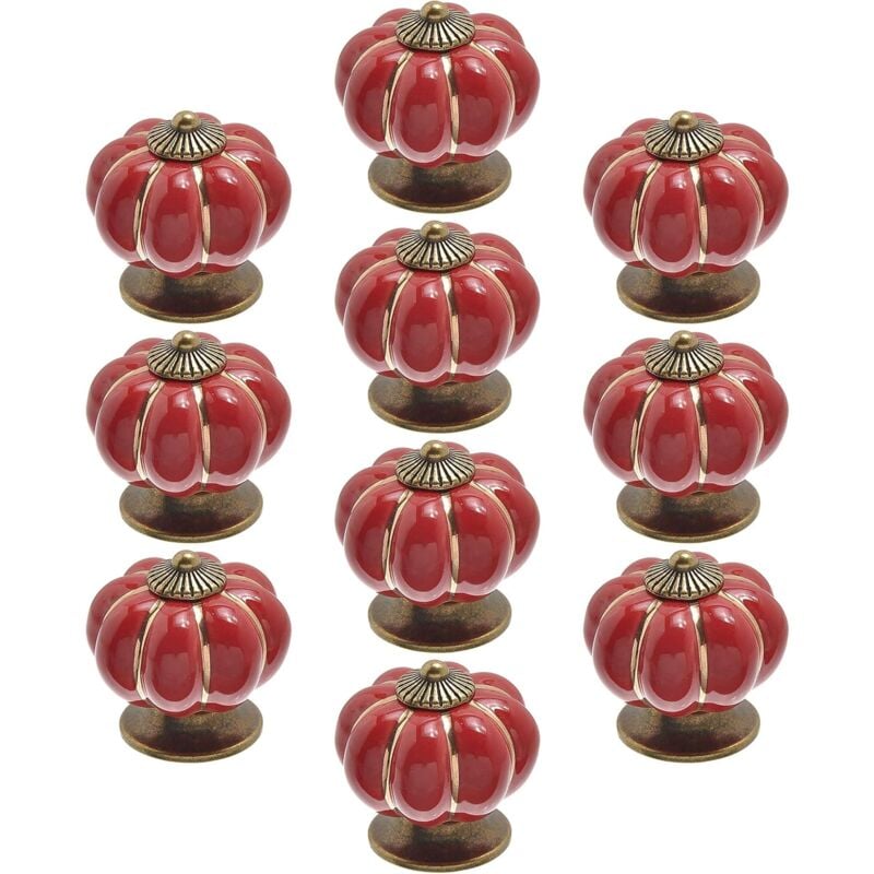foto del prodotto 10pcs pomello per mobili con viti, maniglie della porta di ceramica d annata a forma di zucca, maniglia del cassetto ufficio del soggiorno rosso