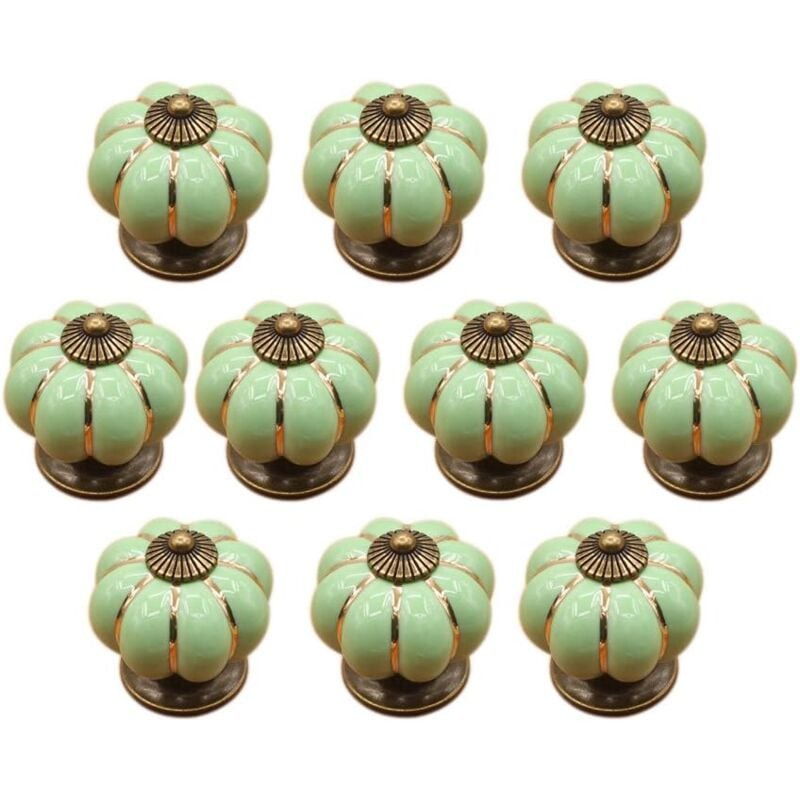 foto del prodotto 10pcs pomello per mobili con viti, maniglie della porta di ceramica d annata a forma di zucca, maniglia del cassetto ufficio del soggiorno verde