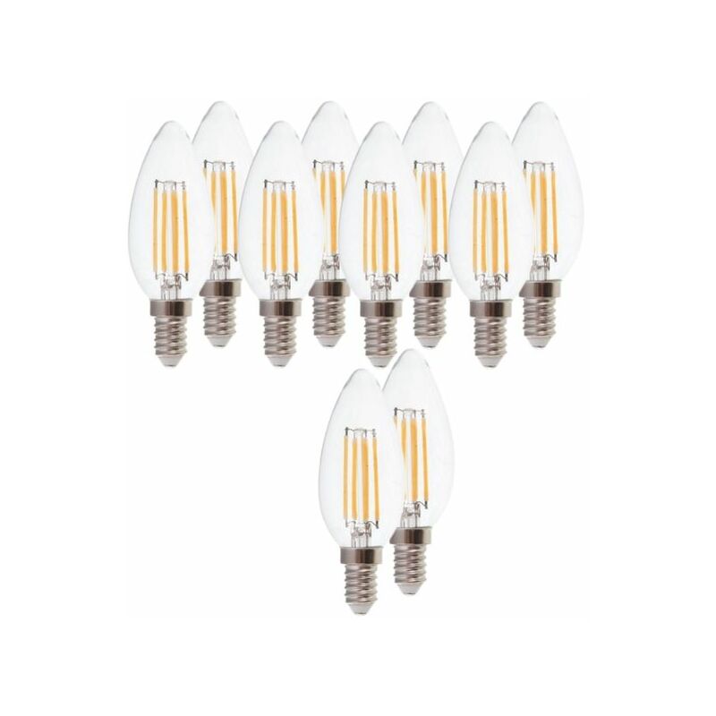 foto del prodotto 10x candela led a filamento e14 c37 trasparente 5w luce calda 2700k