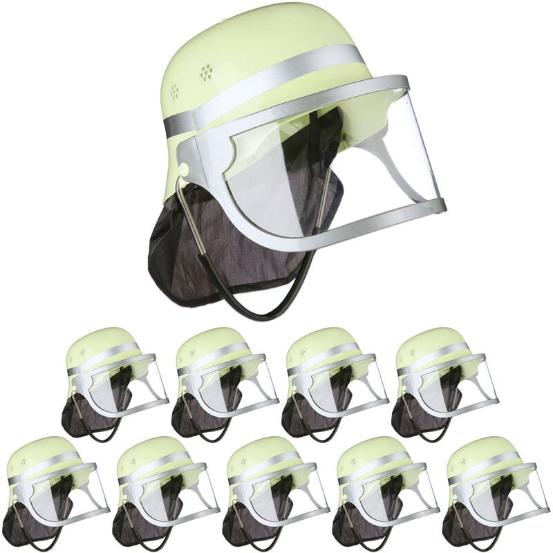 foto del prodotto 10x casco da pompiere per bambini, cappello da vigile da fuoco da bimbo con visiera, hlp 24,5x22,5x28 cm, giallo