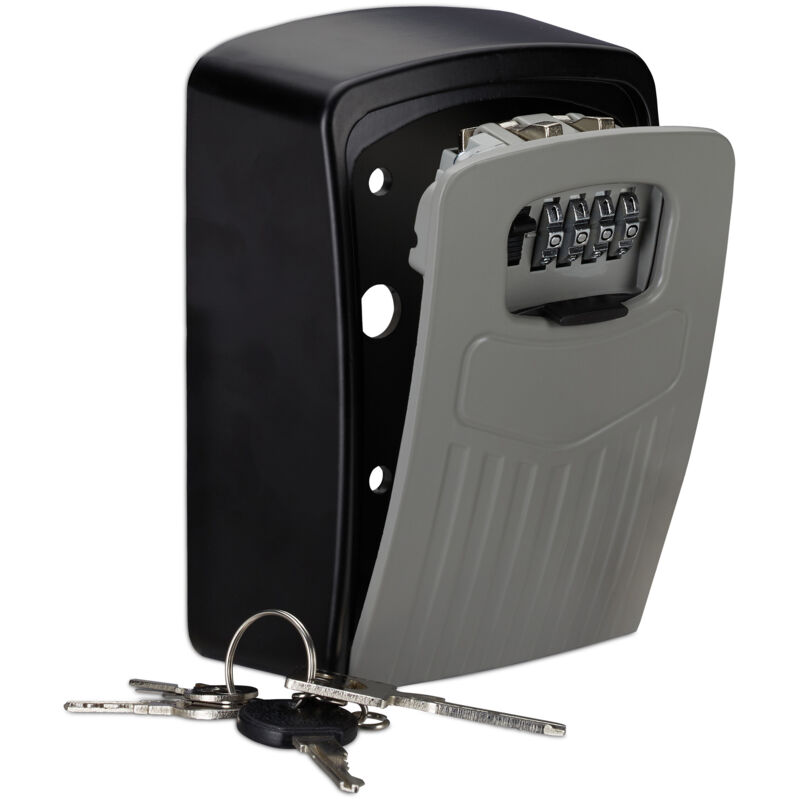 foto del prodotto 10x cassetta portachiavi con combinazione a 4 cifre, keysafe per esterni a parete, hlp 14,5x10,5x5 cm,argento nero