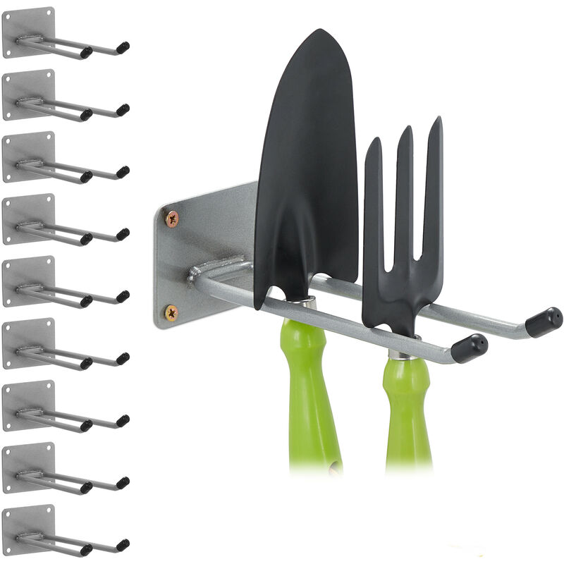 foto del prodotto 10x gancio porta attrezzi da giardino, l 24 cm, appendi accessori giardinaggio, portaoggetti officina, argentato