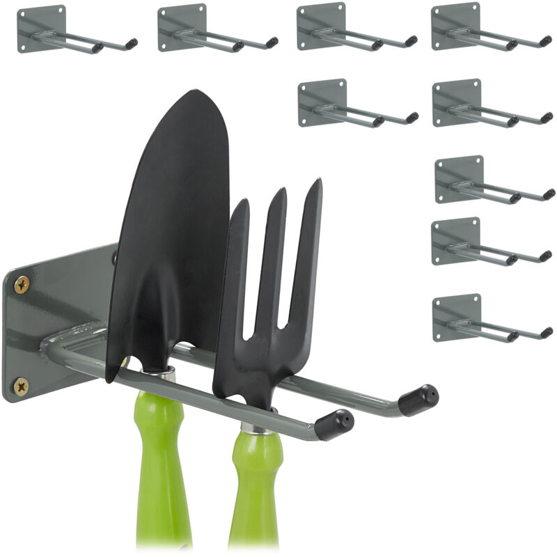 foto del prodotto 10x gancio porta attrezzi da giardino, l 24 cm ciascuno appendi accessori giardinaggio portaoggetti officina, antracite