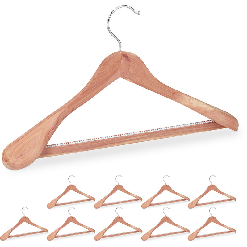 foto del prodotto 10x grucce appendiabiti in legno di cedro, set da 10, protezione antitarme antiscivolo resistente, 45 cm, naturale