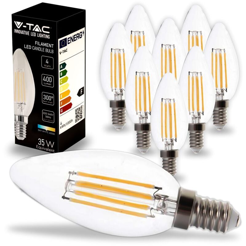 foto del prodotto 10x lampadine led filamento candela con attacco e14 4w equivalenti a 35w 400 lumen lampadina led massima efficienza e risparmio energetico