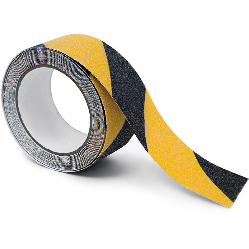 foto del prodotto 10x nastro adesivo antiscivolo 5 m, tape grip antisdrucciolo per gradini, skateboard, indoor, outdoor, nero giallo