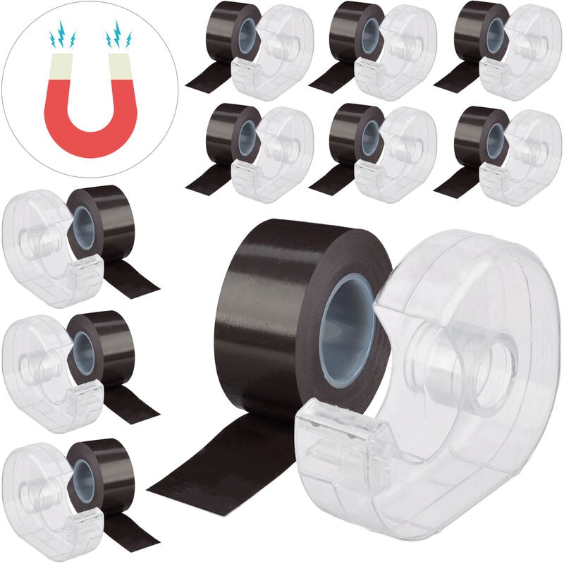 foto del prodotto 10x nastro magnetico adesivo 5 m, porta nastro, striscia, autoadesiva, per lavagnetta bianca e frigorifero, nero