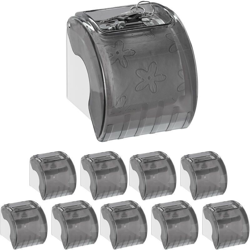 foto del prodotto 10x porta carta igienica con ripiano e copertura, portarotolo in plastica hxlxp 15 x 13,5 x 15cm, grigio bianco