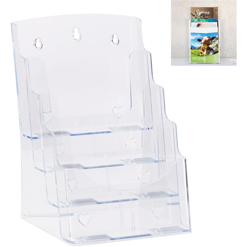 foto del prodotto 10x porta depliant, a4 lunghezza iso 4 livelli acrilico, porta brochure da tavolo e muro 35x24,5x24cm, trasparente