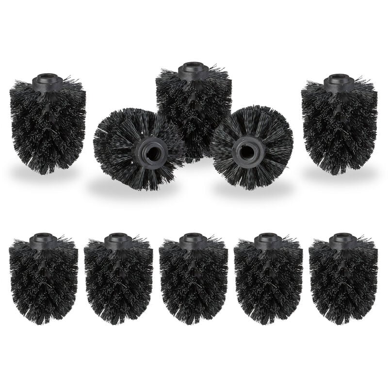 foto del prodotto 10x ricambi per scopino wc, testine 7 cm di diametro, filettatura 12 mm, set di scopettini da bagno, nero