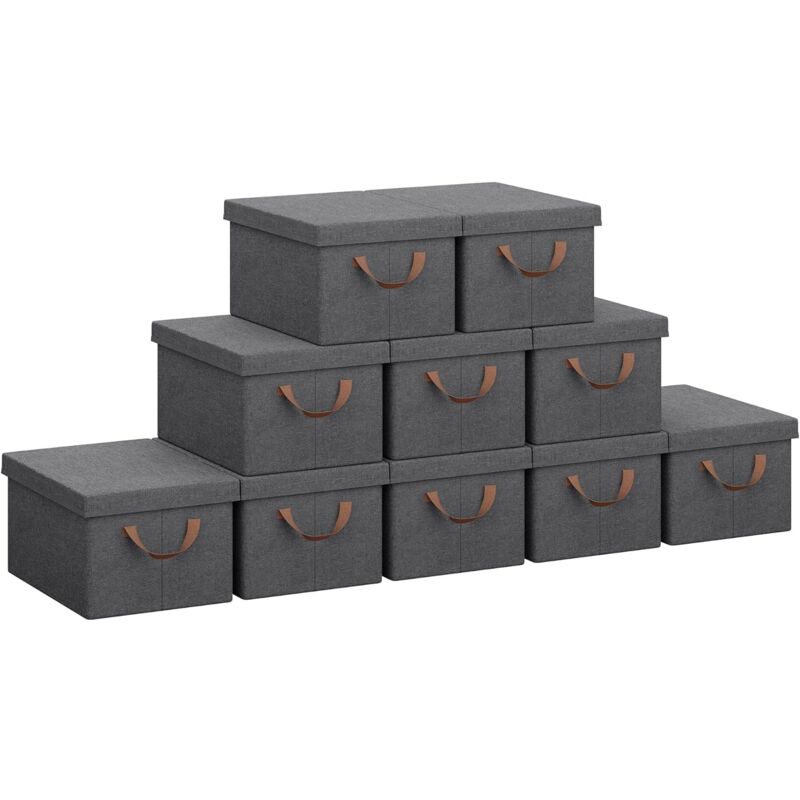 foto del prodotto 10x scatole portaoggetti con coperchio, box 38x27x20cm, grigio, 20l woltu