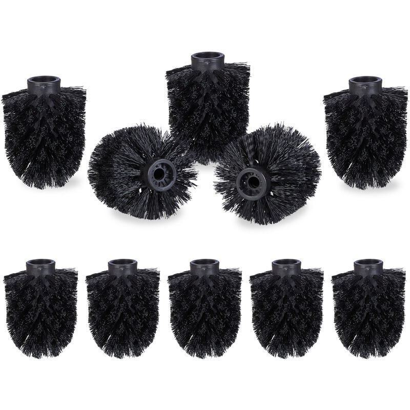 foto del prodotto 10x spazzole per scopino da bagno, ciuffo di ricambio spazzolone wc, filetto 9, 9,5 mm diametro 8 cm, nero