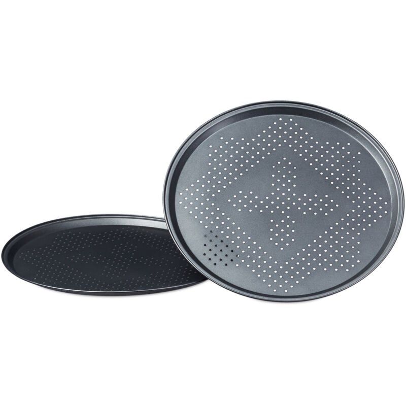 foto del prodotto 10x teglia per pizza, rotonda, forata, antiaderente, per crostate e dolci, metallo, forme per infornare, 29 cm, grigio