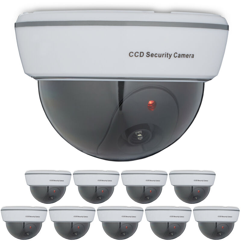 foto del prodotto 10x telecamera finta di sorveglianza, dummy camera, led lampeggiante, per interni ed esterni, deterrente, bianco