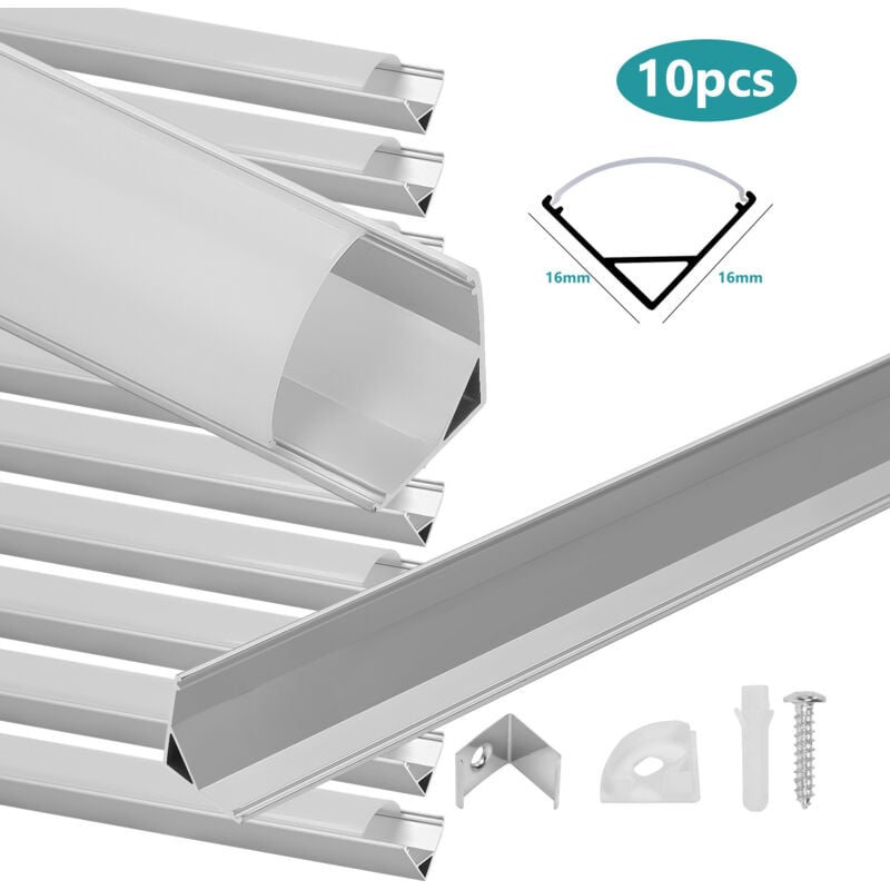 foto del prodotto 10x1m profil alluminio led angolo anodizzato diffusore laiteux pour ruban bande led couvercle blanc opaque forme en v swanew