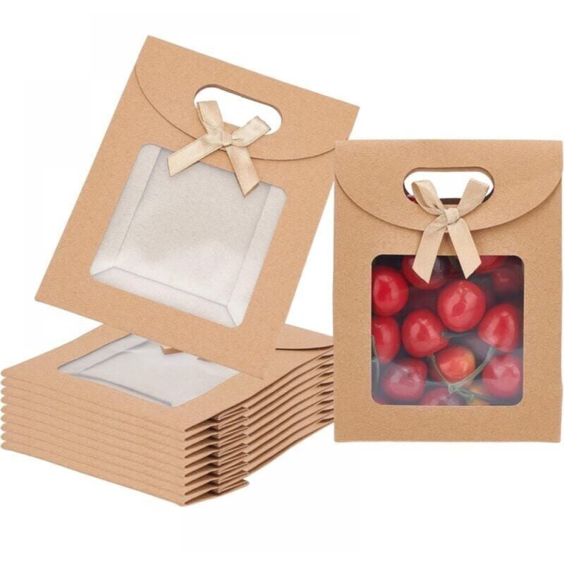 foto del prodotto 11,9 x 6,15 x 15,7 cm, 24 sacchetti vuoti in carta kraft, sacchetti regalo indipendenti con manici, adatti per confezionare caramelle, biscotti, per