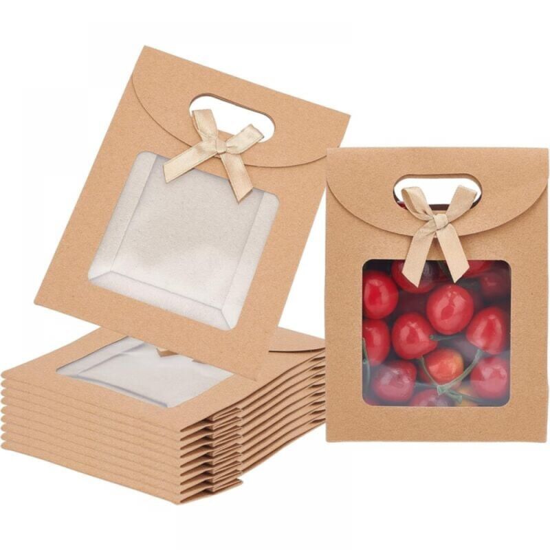 foto del prodotto 11,9x6, 15x15,7 cm, 24 sacchetti vuoti in carta kraft, sacchetti regalo autoportanti con manici, adatti per confezionare caramelle, biscotti,