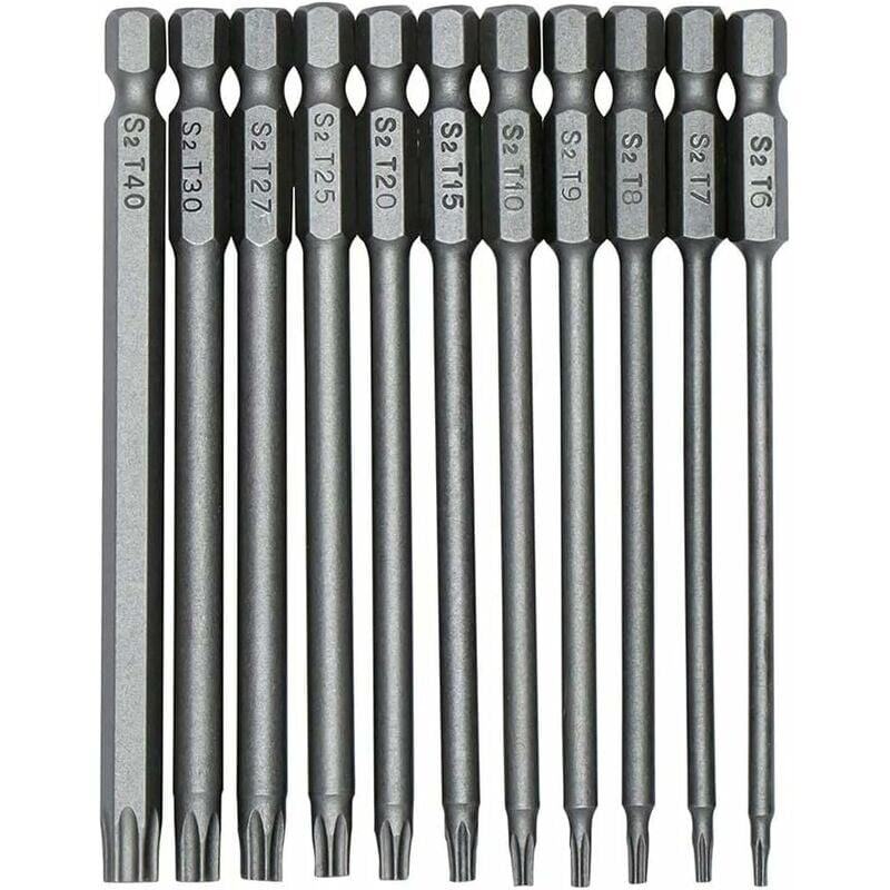 immagine 0 del prodotto 11 pezzi 100 mm s2 1 4 pollice punte per cacciavite torx di precisione gambo esagonale magnetico di sicurezza punta per trapano cacciavite t6 t40