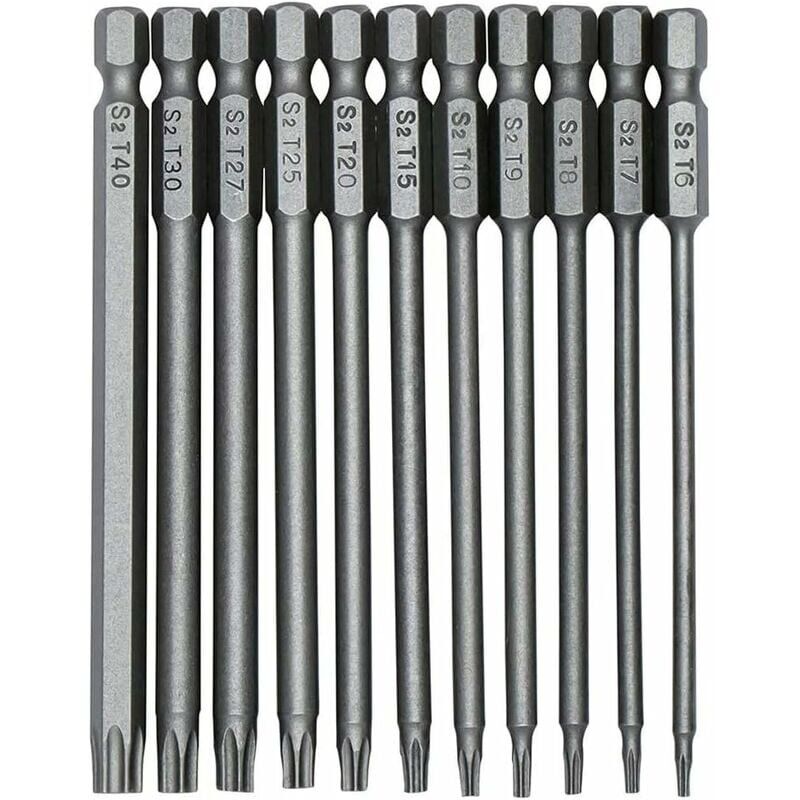 foto del prodotto 11 pezzi 100 mm s2 1 4 pollici punte per cacciavite torx di precisione gambo esagonale cacciavite di sicurezza magnetico punta per trapano t6 t40