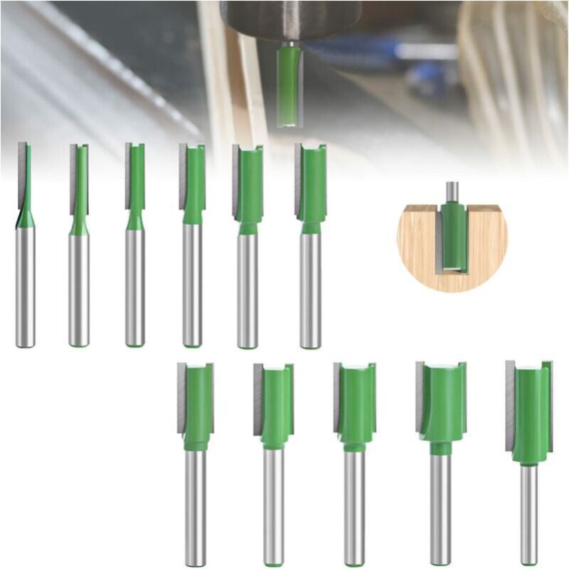 foto del prodotto 11 pezzi 6 mm gambo fresa, fresa dritta, fresa per lavorazione del legno extra lunga, fresa in carburo fresa per lavorazione del legno, per