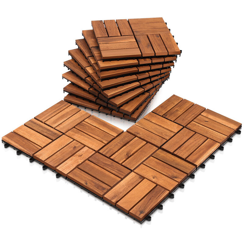 foto del prodotto 11 pezzi piastrelle in legno massiccio di acacia 30x30cm. piastrelle da esterno e interno per patio balcone giardino swanew