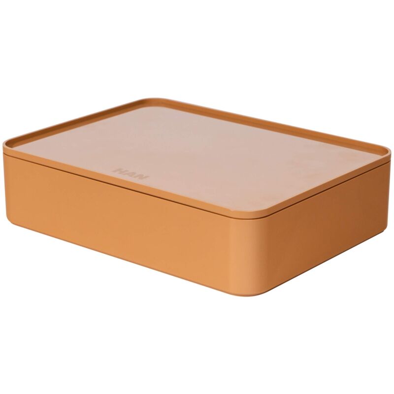 foto del prodotto 1110 83 smart organizer allison, pratico portautensili impilabile con vassoio interno e coperchio, colore caramel brown han