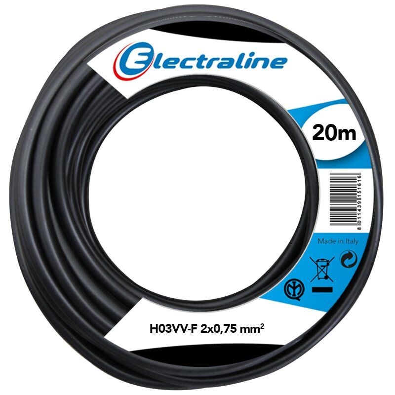 foto del prodotto 11165 cavo per prolunghe ed elettrodomestici h03vv f sezione 2x0,75 mm 20 mt nero electraline