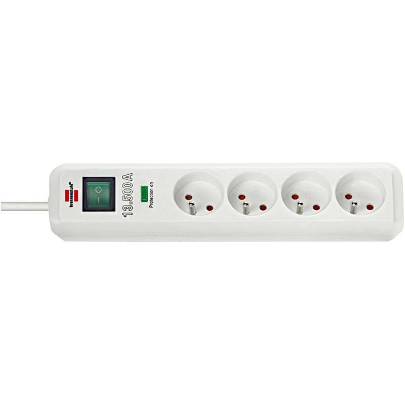 foto del prodotto 1159721 eco line ciabatta elettrica a 4 prese, cavo h05vv f 3g1,5 da 1,4 m, dispositivo di emergenza per sbalzi di tensione 13500 a, colore bianco