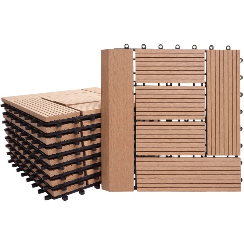 foto del prodotto 11x lastre di piastrelle in wpc finitura effetto legno balcone terrazzo 30x30 cm 1 m teak 040006197