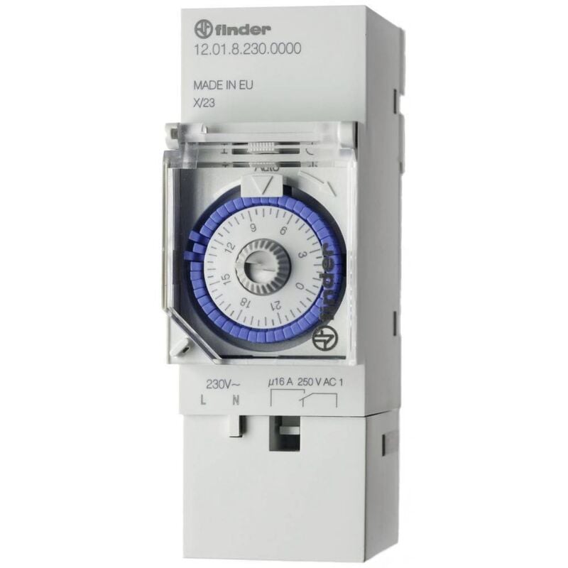 foto del prodotto 12.01.8.230.0000 temporizzatore per guida din 230 v ac programma giornaliero, comando motore finder