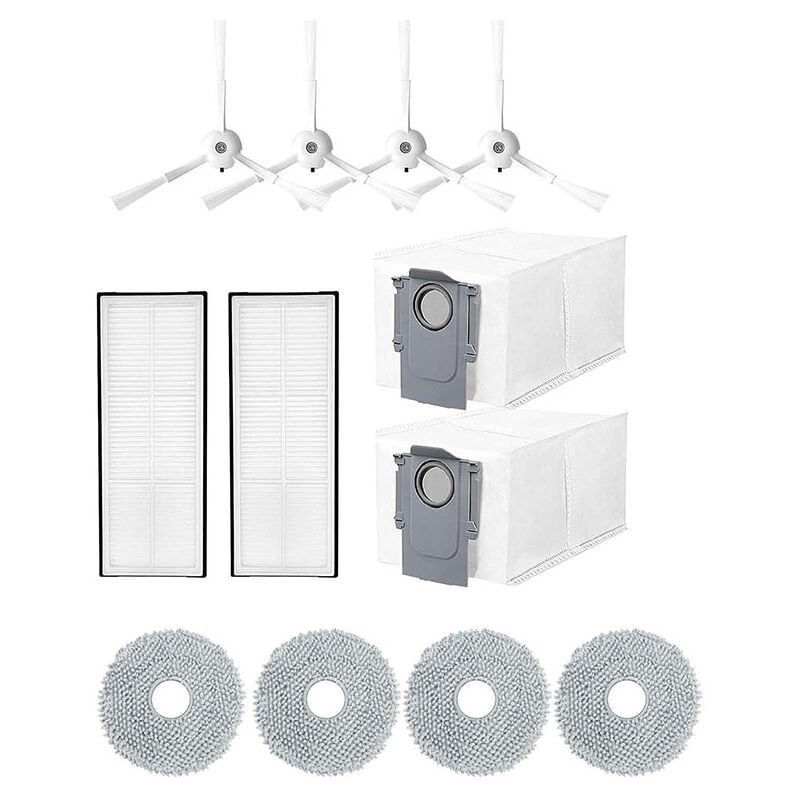 foto del prodotto 12 accessori per aspirapolvere robot roborock q revo p10, parte di ricambio con 4 panni 2 sacchetti per la polvere 4 spazzole laterali 2