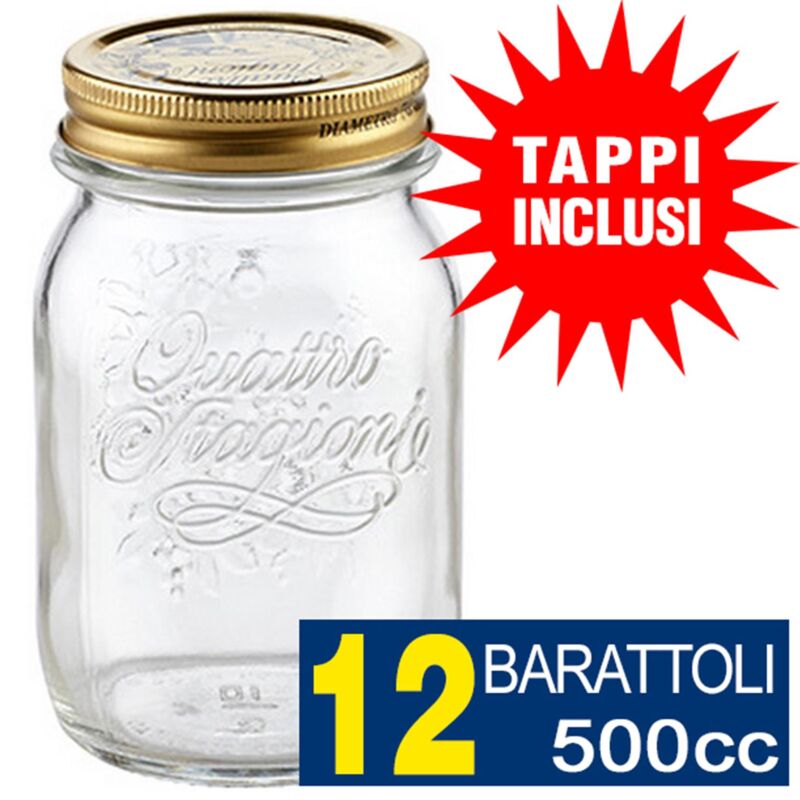 foto del prodotto 12 barattoli 500cc quattro stagioni bormioli vaso per conserve con 12 tappi inclusi