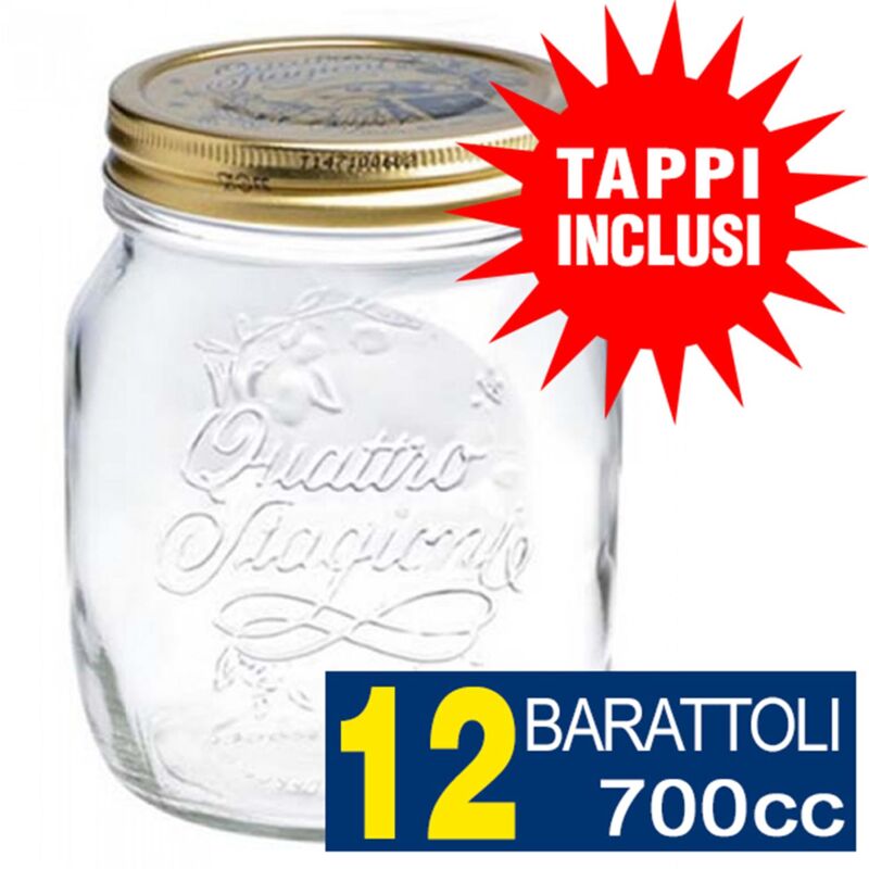 foto del prodotto 12 barattoli 700cc quattro stagioni bormioli vaso per conserve con 12 tappi inclusi