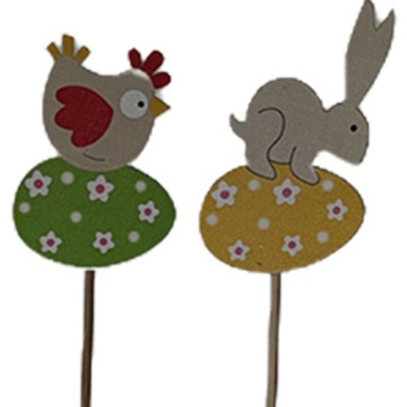 foto del prodotto 12 decorazioni primavera albero uovo di pasqua gallina coniglio con stelo decorative colori assortiti h29x5cm arredo casa