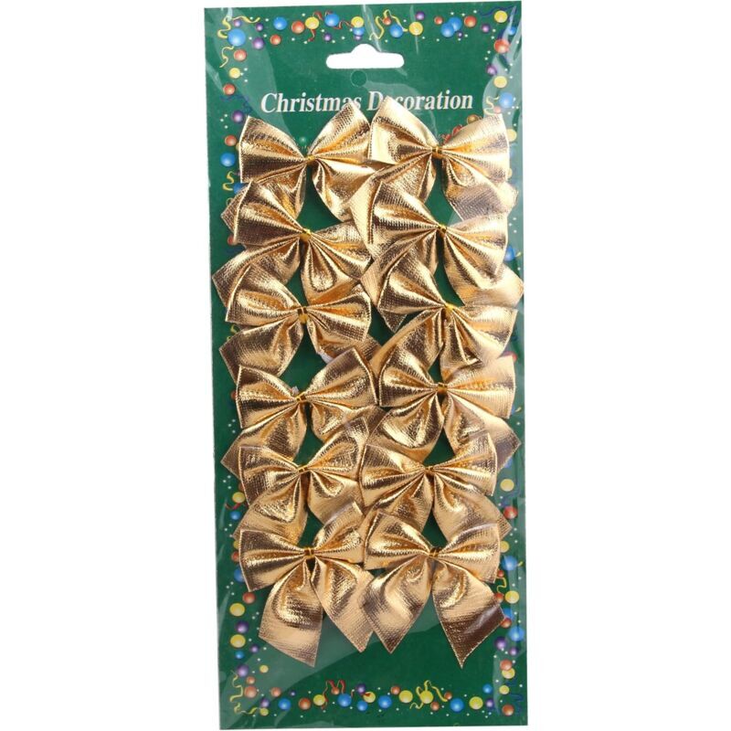 foto del prodotto 12 fiocchi decorativi dorati per ghirlande natalizie, alberi di natale e capodanno 50 mm ymyny