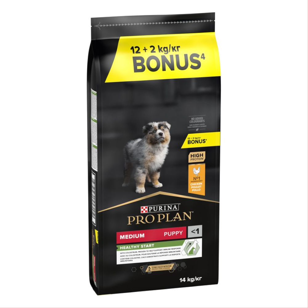 foto del prodotto 12 kg 2 kg 14 kg 2,5 kg purina pro plan crocchette per cane 12 2 kg medium puppy healthy start