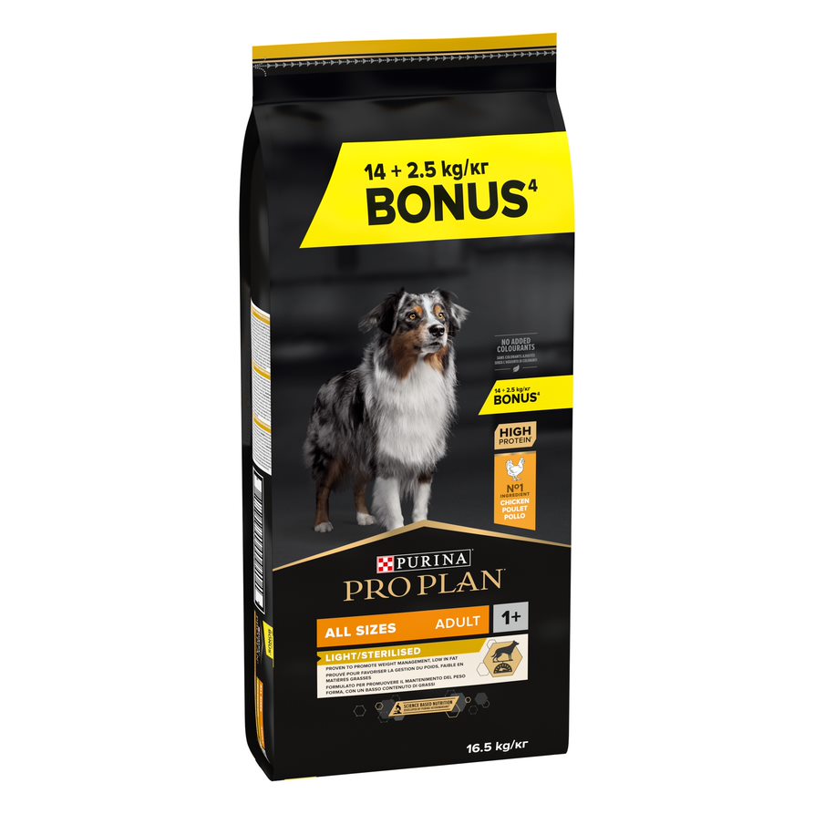 foto del prodotto 12 kg 2 kg 14 kg 2,5 kg purina pro plan crocchette per cane 14 2,5 kg all sizes adult light sterilised pollo