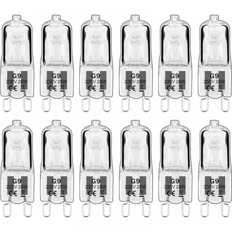 foto del prodotto 12 lampade alogene g9, lampadine g9 230 v 28 w 392 lm, bianco caldo 2800 k, lampadine a capsula dimmerabili, senza sfarfallio classe energetica g 