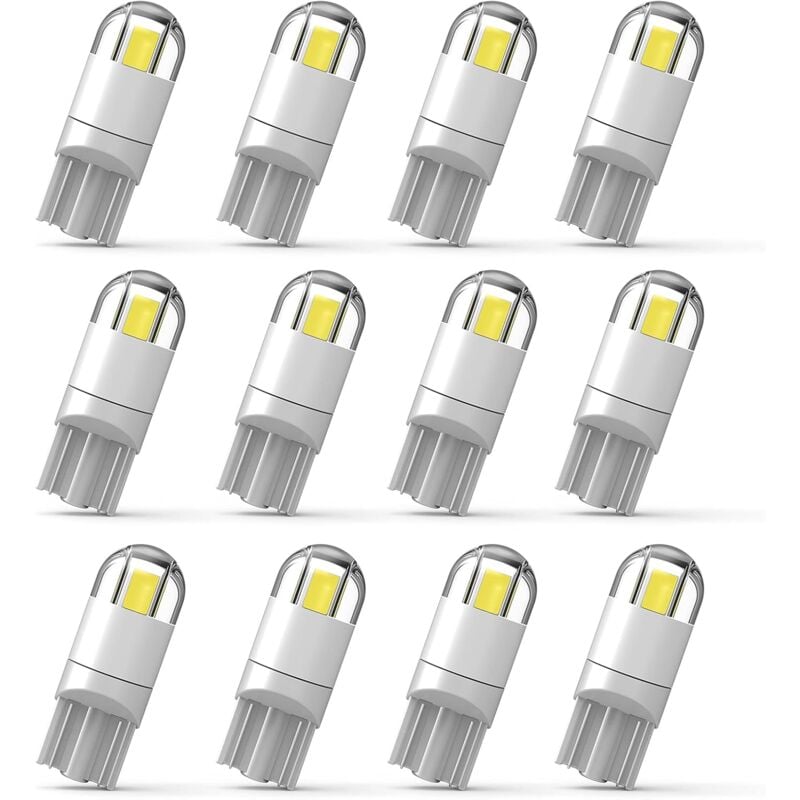 foto del prodotto 12 lampadine a led per auto 194, chipset 3030, 2smd, t10 194, 168, w5w, cuneo led, 1,5 w, 12 v, luci di cortesia, luci di posizione, luci di