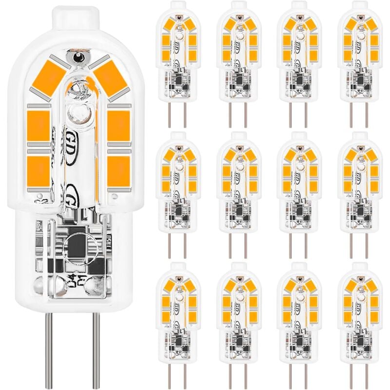 foto del prodotto 12 lampadine led g4, bianco caldo 3000k 200lm, lampadina ac dc 12v, adatte per camere da letto, soggiorni, cucine, giardini