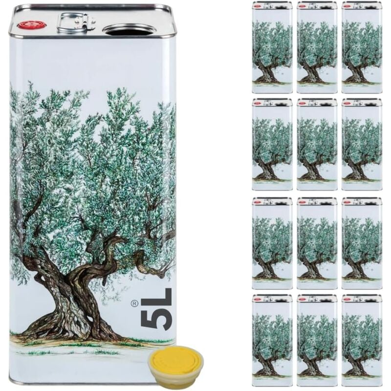 foto del prodotto 12 lattine per olio di oliva, latta bianca con albero, in metallo, contenitore alimentare da 5 litri con doppio tappo e maniglia