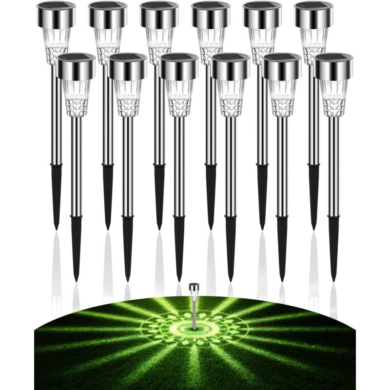 foto del prodotto 12 luci solari da terra impermeabili ip65, illuminazione decorativa a luce solare per percorsi, patio, prato